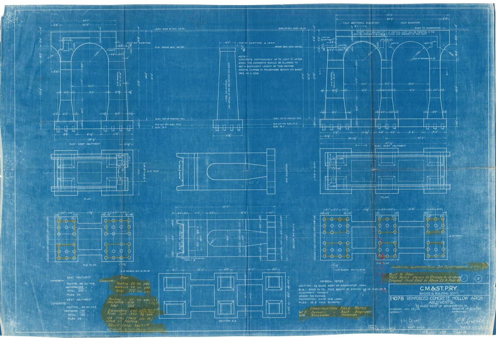 Blueprint of approaches.  Courtesy of Milwaukee Road Archives at the Milwaukee Public Library; used with permission.